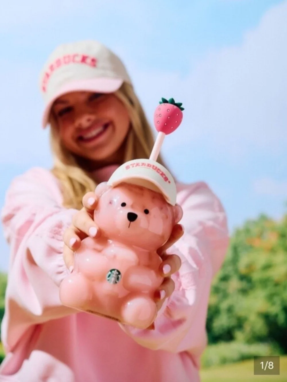 Starbucks Pink Strawberry Bear Cup with Straw